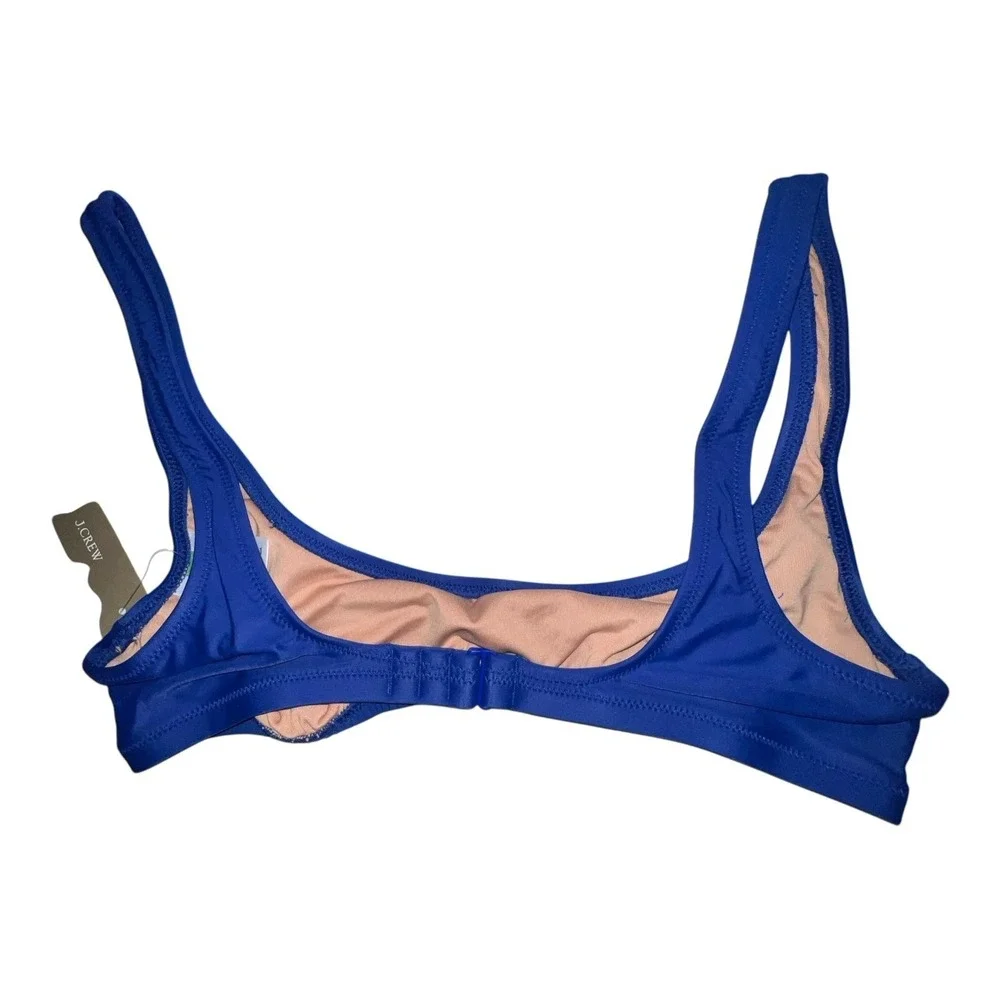 J Crew Blue Heritage Scoopneck Bikini Top Size Medium BX611 Hook Back‎ Lined New